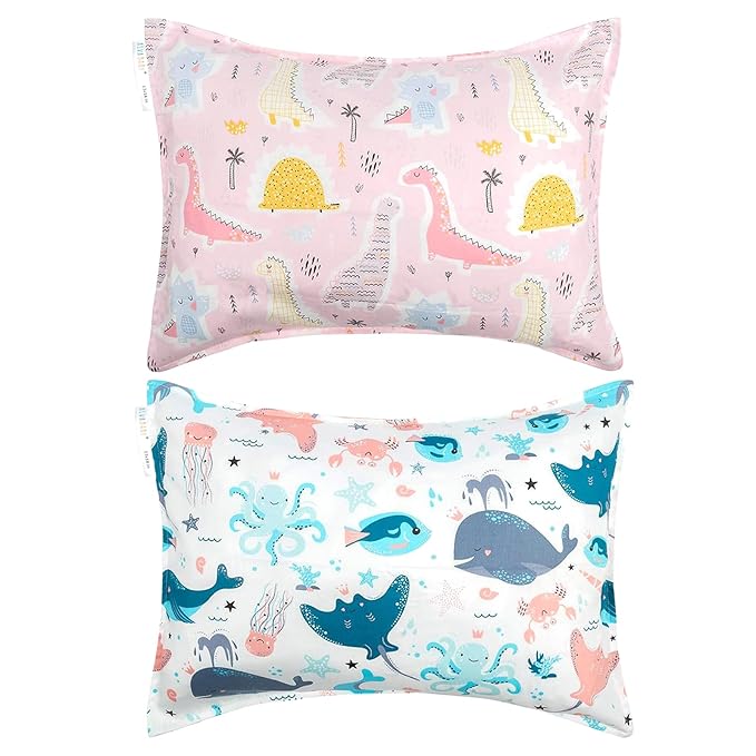 ALVABABY Toddler Pillowcases Fits 13 x 18,12x 16 Kids Cotton Baby 2 Packs Envelope Kids Pillowcases for Boy Girl Sleeping Travel 2TPW28