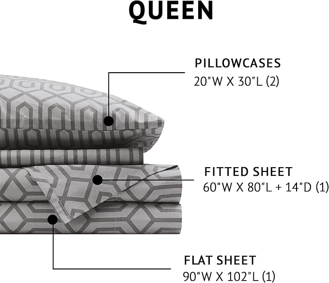 Comfort Spaces 100% Cotton Sheet Set Breathable, Lightweight, Soft with 14" Elastic Pocket Fits up to 16" Mattress, All Season Cozy Bedding, Matching Pillow Case, King Diamond Sliver 4 Piece