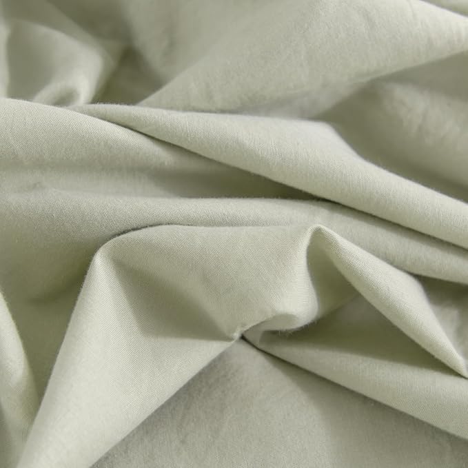 NEXHOME PRO Duvet Cover Set Super King 108"x98" Linen Feel Textured Organic Natural 100% Washed Cotton Duvet Cover 3 Pieces Bedding Set Zipper Closure, Breathable, Soft, Mint Green (No Comforter)