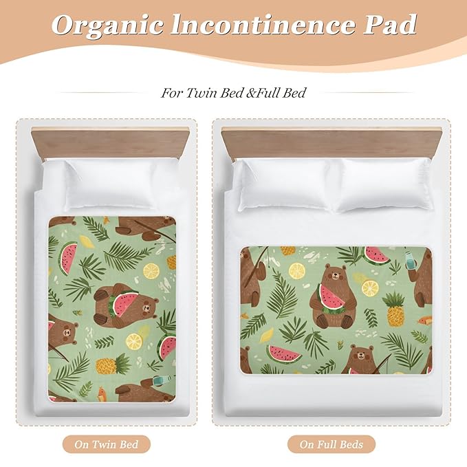 Waterproof Bed Pad Reusable Changing Pad Toddler Mattress Protector Large Pee Pad Baby Diaper Pad Soft Washable Liner Summer Watermelon Brown Bears Green