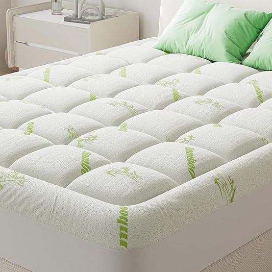 NEWBULIG Queen Mattress Topper Viscose Derived from Bamboo, Thick Pillow Top Mattress Pad with Stretchable Pockets, Soft Mattress Topper for Back Pain Relief