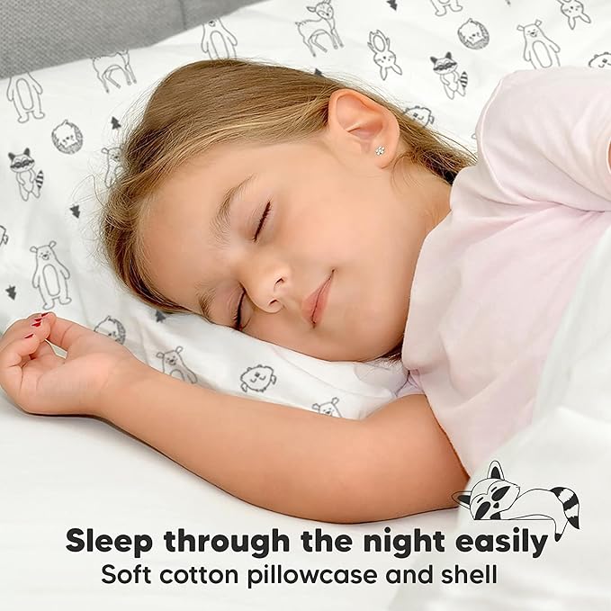 Toddler Pillow with Pillowcase - 13x18 My Little Dreamy Kids Travel Bed Pillows for Sleeping, Organic Cotton Small Pillowcase, Soft & Breathable, Machine Washable, Toddlers 2-5 years old (KeaFriends)