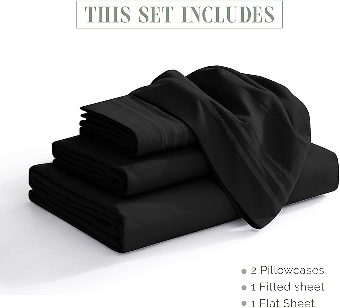 Elegant Comfort Luxurious 1500 Premium Hotel Quality Microfiber 4-Piece Sheet Set, 18-24 Inches Deep - Extra Deep Pocket Sheets - Ultra Soft 4PC Deep Pocket Sheets, Twin/Twin XL, Black
