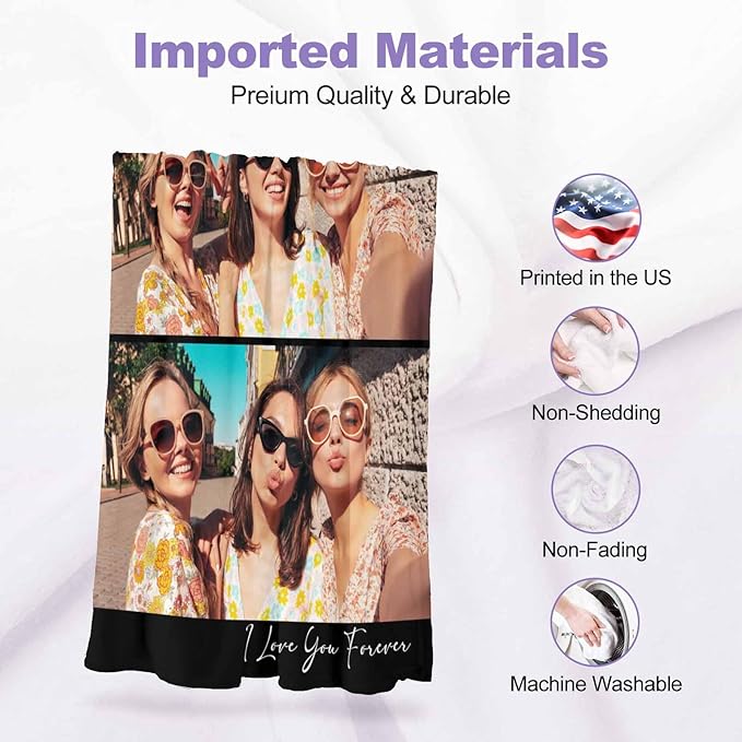 Personalized Blanket with Pictures, 2 Photos Customized Blanket Photo Blankets Customize Personalized Best Friend Sister Pictures Blankets for Family Friend