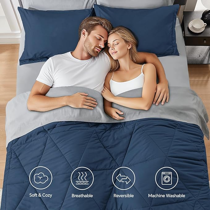BEDELITE Full Comforter Set 7 Pieces Bed in A Bag - Soft Microfiber Reversible Calm Blue Bed Set with Comforters, Sheets, Pillowcases & Shams, Cozy Luxury Bedding Sets for All Season