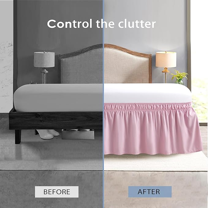 FreshCulture King Bed Skirt, Dust Ruffle for King Size Bed, Easy Fit with 18-Inch Tailored Drop, Elastic Wrap Around Bed Skirt King Size, Hotel Quality Bed Skirts for Adjustable Bed (Dusty Pink)