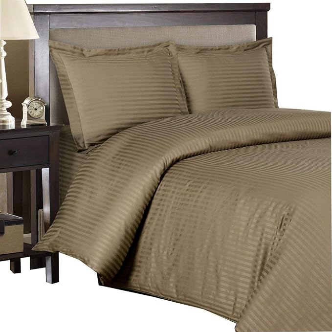 Royal Hotel Bedding 8pc Queen Size Bed-in-a-Bag Striped Brown 600-Thread-Count Siberian Goose Down Alternative Comforter 100 Percent Cotton - Includes Sheets and Duvet Cover Sets