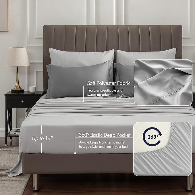 BEDELITE Full Comforter Set 7 Pieces Bed in A Bag - Soft Microfiber Reversible Grey Bed Set with Comforters, Sheets, Pillowcases & Shams, Cozy Luxury Bedding Sets for All Season