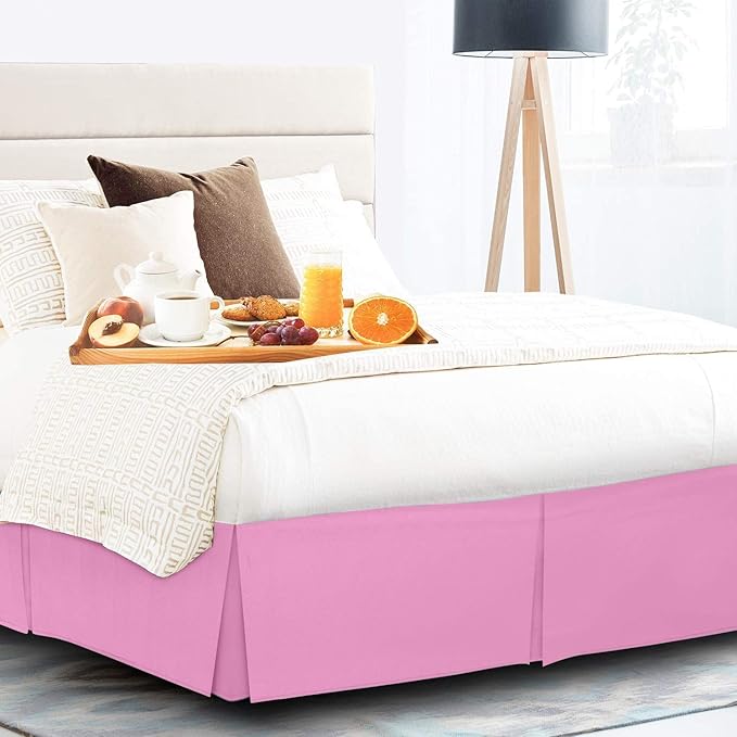 Bed Skirt - Soft Quadruple Pleated Ruffle - Easy Fit with 16 Inch Tailored Drop - Hotel Quality, Shrinkage and Fade Resistant//Pink/Full