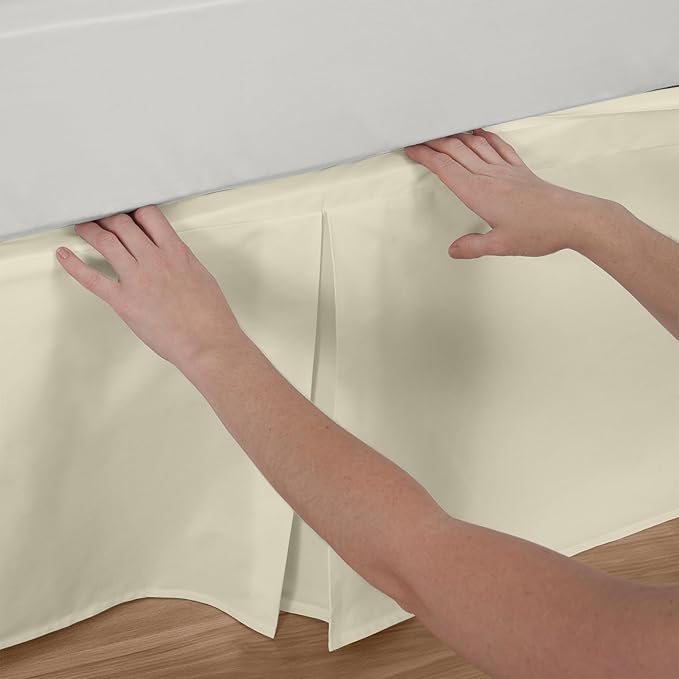 Bed Maker’s Never Lift Your Mattress Wrap Around Bed Skirt, Classic Style, Low Maintenance Wrinkle Resistant Fabric, Traditional 14 Inch Drop Length, Cream, Queen