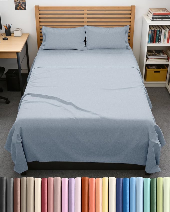 Full XL Size 4 Piece Sheet Set - Comfy Breathable & Cooling Bed Sheets Set - Hotel Luxury Bedding for Women, Men, Kids, Teens, Boys & Girls - Deep Pockets & Wrinkle Free - Oeko-Tex - Heathered Blue