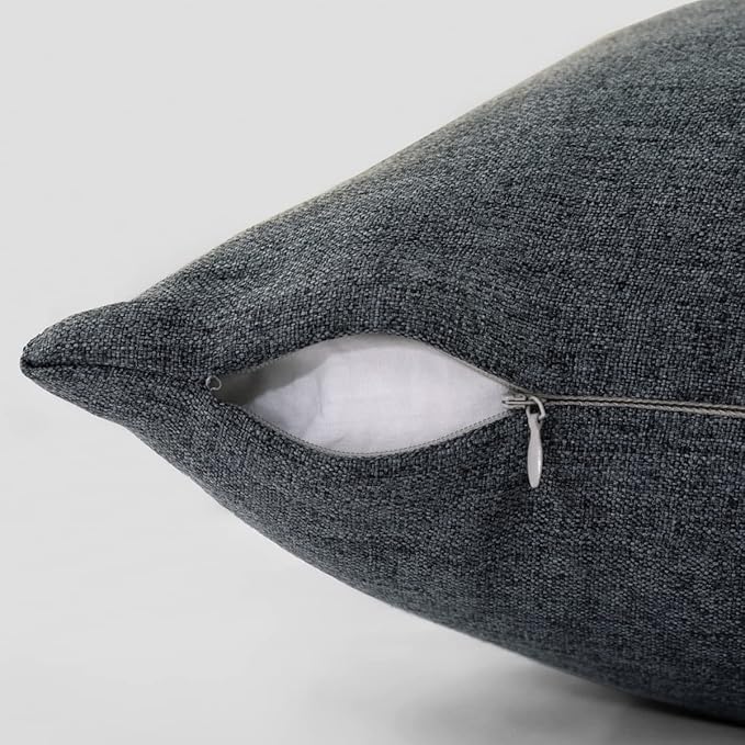 AMBERIS 2 Pillowcases (45×45cm)(Without Insert) Dark Grey, Imitation Linen Decorative 2 Pillowcases (Without Insert) for Home Hotel