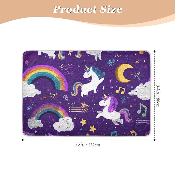 Waterproof Bed Pad Reusable Changing Pad Toddler Mattress Protector Large Pee Pad Baby Diaper Pad Soft Washable Liner Purple Unicorn Rainbow Cloud Moon