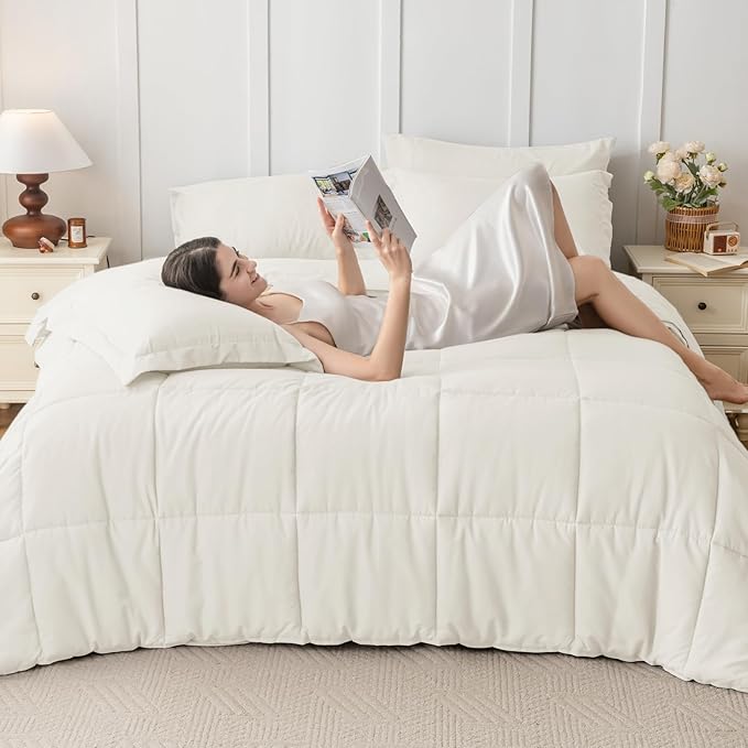 JOLLYVOGUE California King Comforter Set, Ultra-Soft Bed in a Bag Cal King Size 7 Pieces, Oeko-TEX Certified Bedding Set with Down Alternative Comforter, Sheets, Pillowcases & Shams, Ivory
