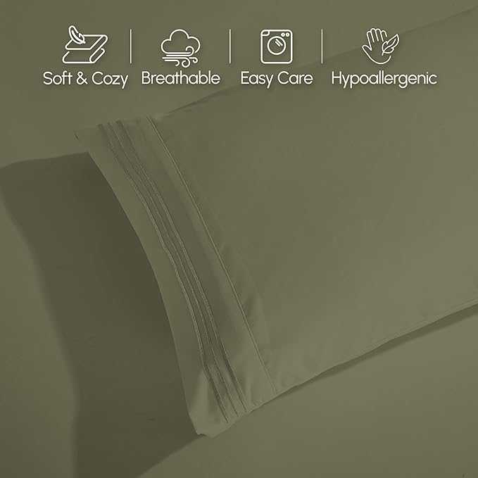 Elegant Comfort Luxurious 1500 Premium Hotel Quality Microfiber 4-Piece Sheet Set, 18-24 Inches Deep - Extra Deep Pocket Sheets - Ultra Soft 4PC Deep Pocket Sheets, California King, Sage/Green