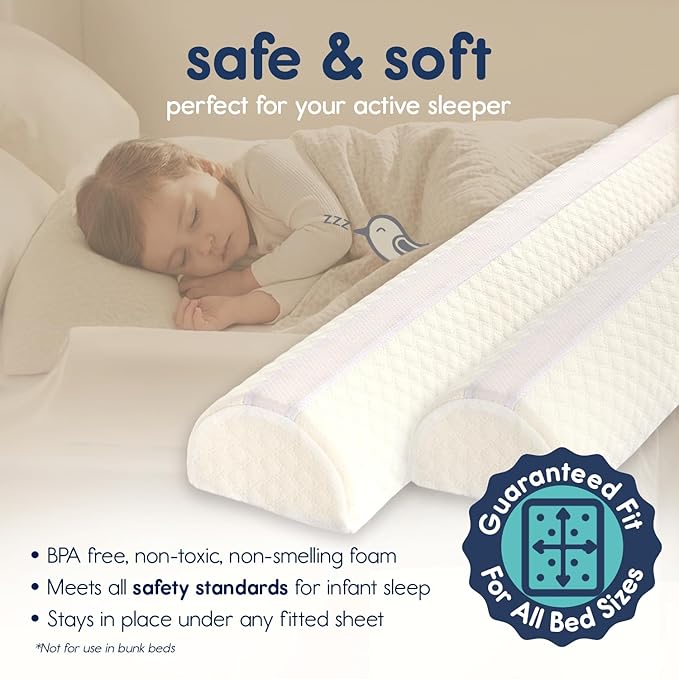 hiccapop [2-Pack] Foam Bed Bumpers for Toddlers, Toddler Bed Rails w/ Water-resistant Cover, Bed Guard Rail for Toddlers for Twin, Queen, King Beds