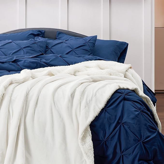 Bedsure GentleSoft Sherpa Fleece Blanket Queen Size for Bed, Non-Heated, Thick and Warm Throw for Women and Men, Soft Fuzzy Plush Queen Blanket for Winter, White, 90x90 Inches
