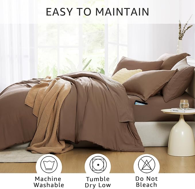 WRENSONGE King Size Comforter Sets, 7 Pieces Soft Brown Bed in a Bag King with Fitted Sheet, Flat Sheet, 2 Pillow Shams, and 2 Pillowcases-Warm Bedding Sets for All Season