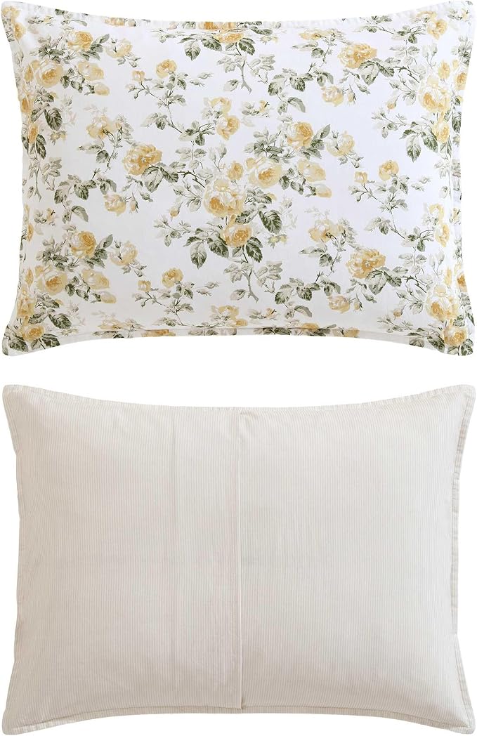 Laura Ashley - Full/Queen Comforter Set, Premium Cotton Bedding with Matching Shams & Bonus Decorative Pillow, Floral Home Decor, Oeko-Tex Certified (Roses Gold, Full/Queen)