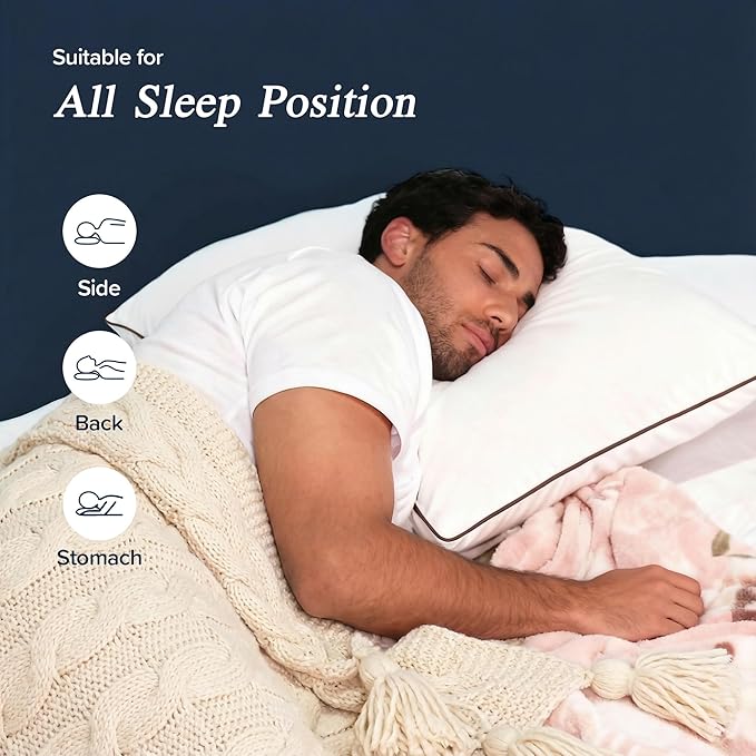 puredown® Made in USA Goose Feather Down Pillows, Standard Size Set of 2, 100% Cotton Cover, Bed Feather Pillows for Sleepering