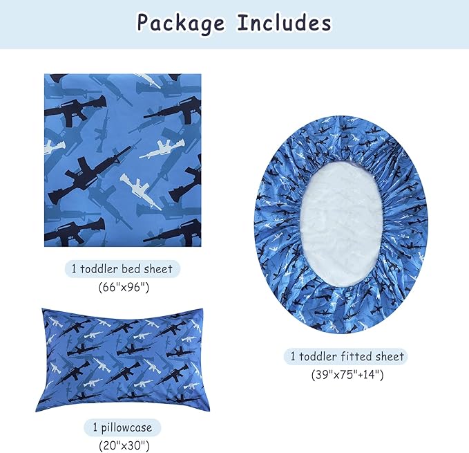 Kids Sheet Set Twin Size, Twin Sheet Set with Blue Camouflage Pattern，Breathable Silky Soft Microfiber Kids Fitted Sheet