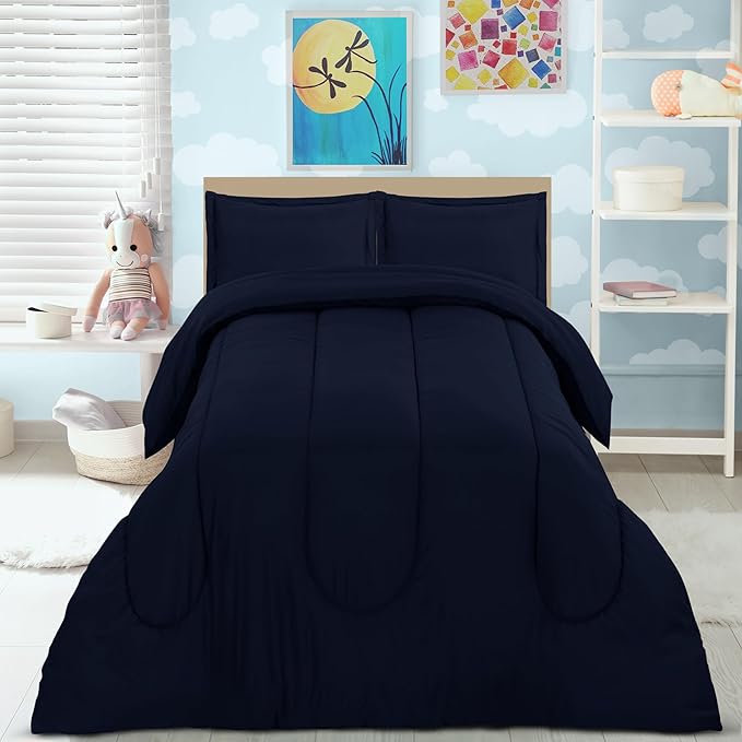 Utopia Bedding All Season Navy Comforter Set with 2 Pillow Cases, 3 Piece Soft Brushed Microfiber Kids Bedding Set for Boys/Girls, Machine Washable (Twin)