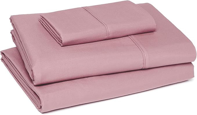 Amazon Basics Lightweight Super Soft Easy Care Wrinkle-Free Microfiber 3-Piece Bed Sheet Set with 14-Inch Deep Pockets, Twin, Rose, Solid
