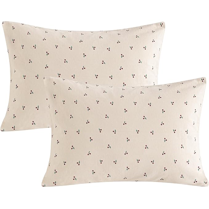 NTBAY 2 Pack 100% Natural Jersey Cotton Toddler Pillowcases, Super Soft and Breathable Travel Pillow Cases with Envelope Closure for Nursery, 13x18 Inches, Cherries