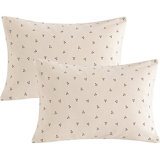 NTBAY 2 Pack 100% Natural Jersey Cotton Toddler Pillowcases, Super Soft and Breathable Travel Pillow Cases with Envelope Closure for Nursery, 13x18 Inches, Cherries