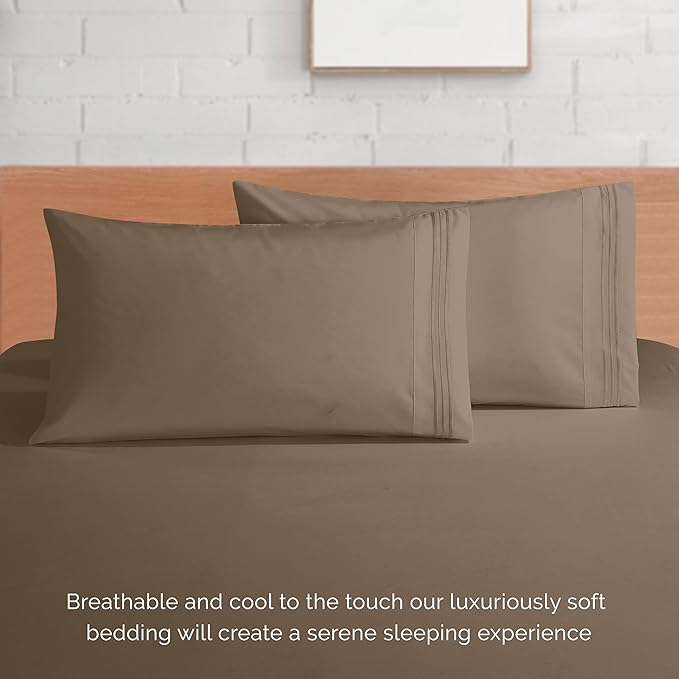 Elegant Comfort Luxurious 1500 Premium Hotel Quality Microfiber 4-Piece Sheet Set, 18-24 Inches Deep - Extra Deep Pocket Sheets - Ultra Soft 4PC Deep Pocket Sheets, Queen, Taupe
