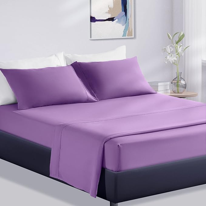 SLEEP ZONE Super Soft Cooling Bed Sheets Set Twin XL 3 Piece - Easy Care Fitted Flat Sheet & Pillowcase Sets - Wrinkle Free, Fade Resistant, Deep Pocket 16" (Lavender, Twin XL)