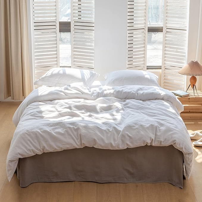 BISELINA French Linen Bed Skirt with Pleated Corner 22-Inch Tailored Drop Natural Flax Cotton Blend Basic Dust Ruffle Soft Cozy Farmhouse Bedding (22" Twin, Basic Grey)