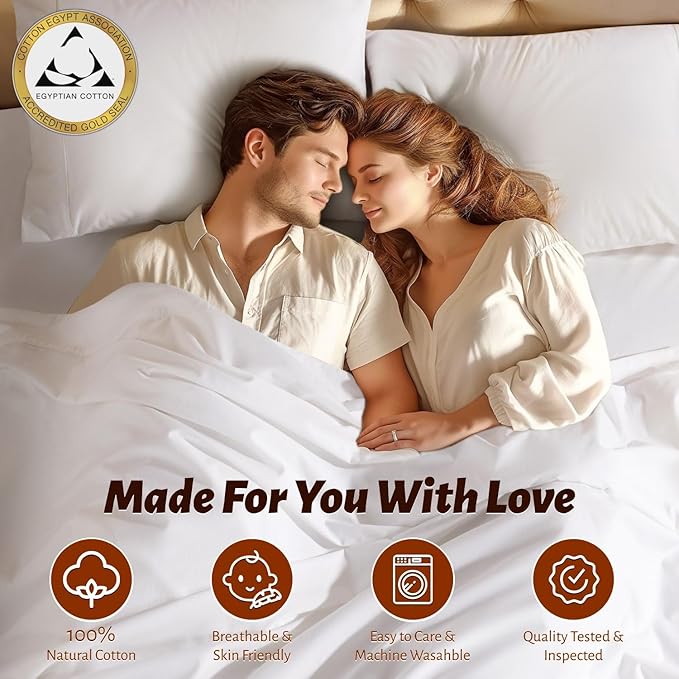 Shilucheng 100% Egyptian Cotton Queen Size Sheets Set - 1000 Thread Count，Luxury Cotton Bed Sheets，Breathable & Cooling Bedding and Pillow Cases, 16 Inch Deep Pocket - 4 Piece (White, Queen)