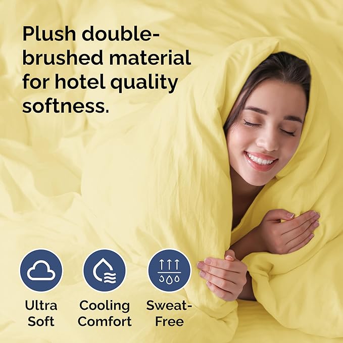 Duvet Cover Queen Size - Extra Soft Queen Size Duvet Cover - Lightweight & Breathable - Easy Care amd Fade Free with Zipper Closures and Ties - 90" x 90" Inches - (Yellow) Comforter Not Included