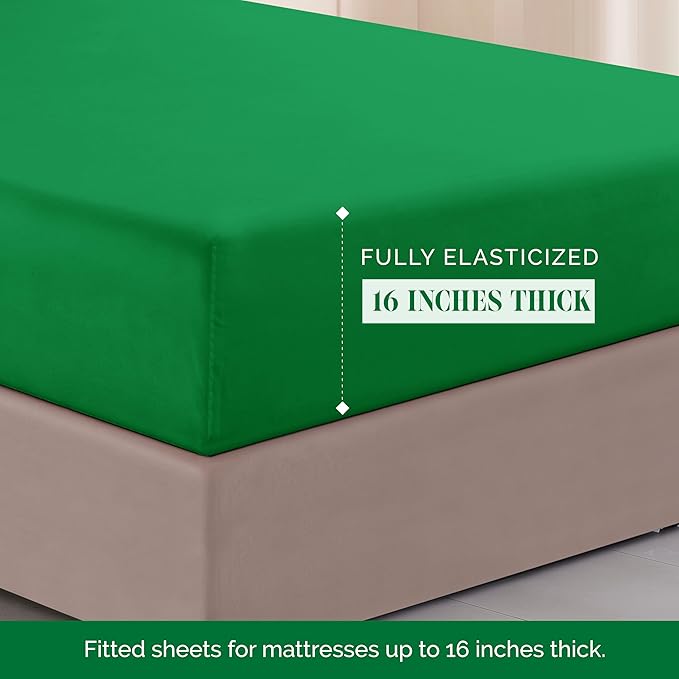 Elegant Comfort Luxurious 1500 Premium Hotel Quality Microfiber Three Line Embroidered Softest 4-Piece Bed Sheet Set, Wrinkle and Fade Resistant, Full, Emerald Green