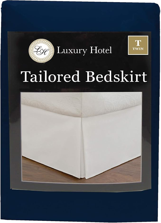 Luxury Hotel Tailored Bed Skirt, Box Pleats, 14 Inch Drop, Twin, Navy