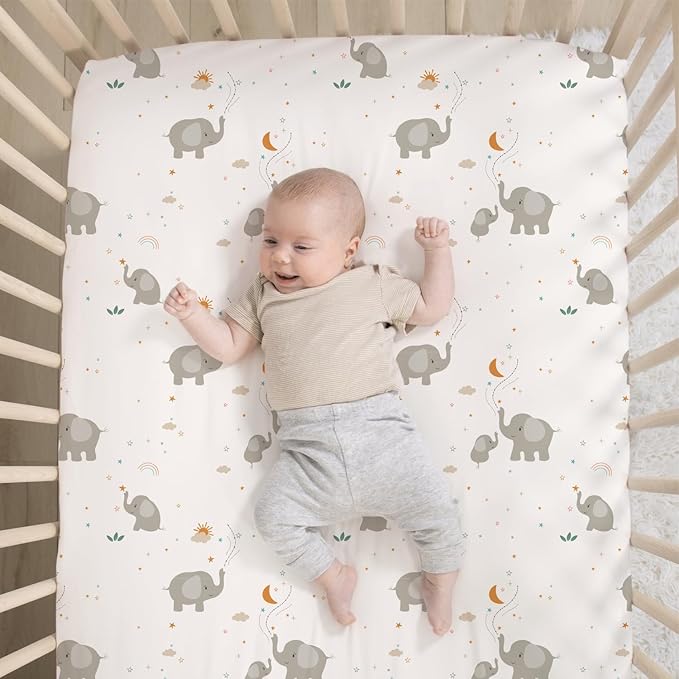 The Peanutshell 3 Piece Elephant Whimsy Baby Crib Bedding Set Boy or Girl, Nursery Decor Boy Crib Comforter Set, Classic Neutral Ivory & Cream Tones Quilt and Accessories, Gender Neutral