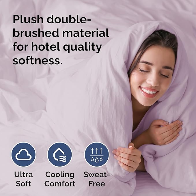 Duvet Cover King Size - Extra Soft King Size Duvet Cover - Lightweight, Breathable, Easy Care & Fade Free w/ Zipper Closures & Ties - 104" x 90" Inches - (Light Lavender) Comforter Not Included