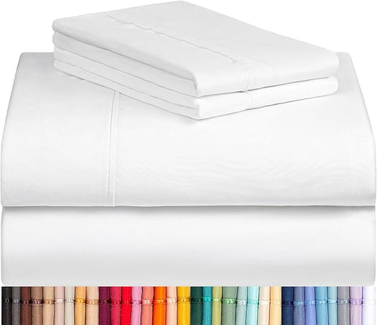 LuxClub 4 PC Queen Sheet Set, Deep Pockets Wrinkle Free Cooling Bed Sheets Hotel Bedding for Women, Men, Includes 1 Fitted Sheet, 1 Flat Sheet and 2 Pillowcases-Soft White