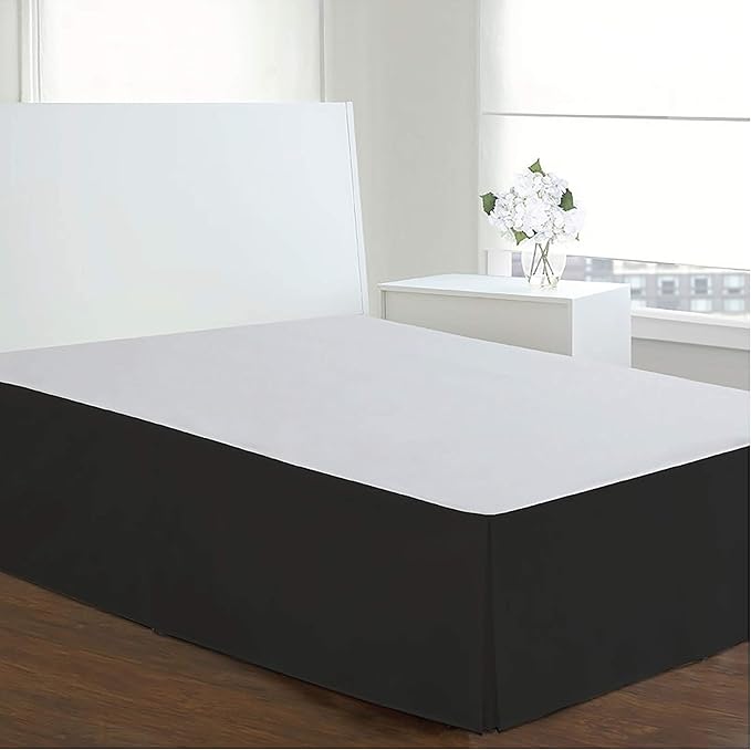 Luxury Hotel Tailored Bed Skirt, Box Pleats, 14 Inch Drop, Full, Black