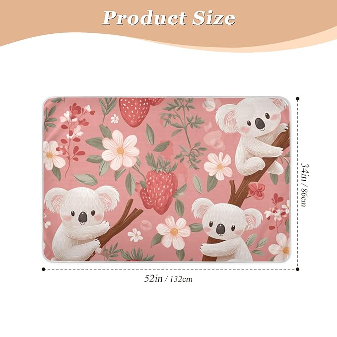 Waterproof Bed Pad Reusable Changing Pad Toddler Mattress Protector Large Pee Pad Baby Diaper Pad Soft Washable Liner Koalas on Branches Strawberries Flowers and Leaves