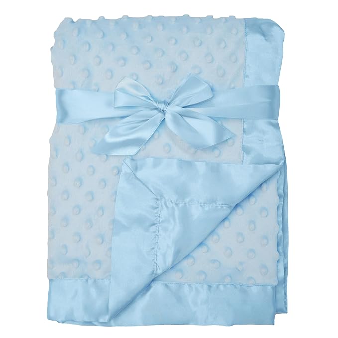 American Baby Company Heavenly Soft Chenille Receiving Blanket (30" x 40"), 2-Layer Design with Minky Dot & Silky Satin, Blue, for Boys and Girls