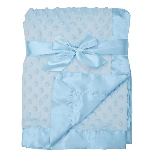 American Baby Company Heavenly Soft Chenille Receiving Blanket (30" x 40"), 2-Layer Design with Minky Dot & Silky Satin, Blue, for Boys and Girls