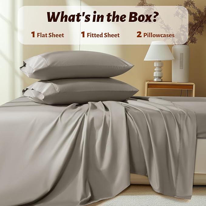 Shilucheng 100% Egyptian Cotton King Size Sheets Set - 1000 Thread Count，Luxury Cotton Bed Sheets，Breathable & Cooling Bedding and Pillow Cases, 16 Inch Deep Pocket - 4 Piece (Taupe, King)