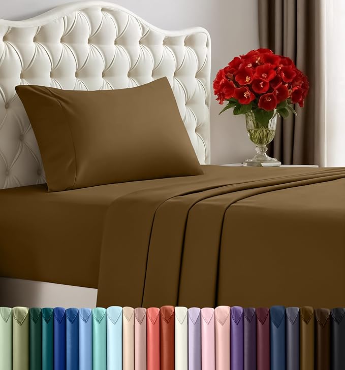 Utopia Bedding Twin Sheet Set – 3 Piece Bed Sheets for Cal King Size Bed, Soft and Breathable Microfiber, Includes 1 Fitted Sheet, 1 Flat Sheet and 2 Pillowcases (Mocha)