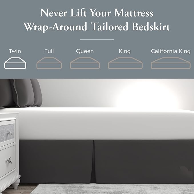 Bed Maker’s Never Lift Your Mattress Bed Skirt, Designed for Box Spring Beds, Split Corners, 14 Inch Drop Length, Twin, Grey