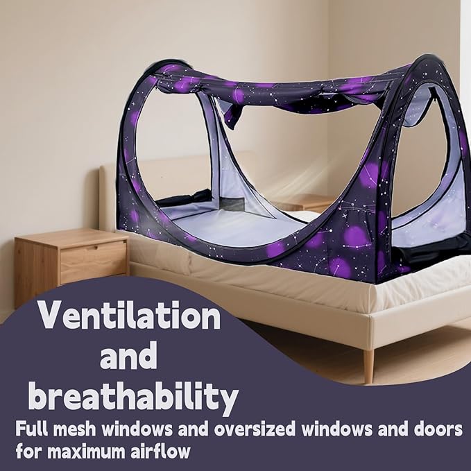 Pop-Up Bed Tent Twin Size, Indoor Privacy Canopy with 4 Doors & Mosquito Mesh – Breathable Sleeping Tent for Bedroom, Dorm, or Home Use, Easy Foldable Design