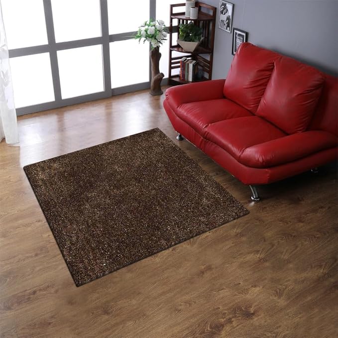 Hand Tufted SHAG Polyester ECO-Friendly Area Rugs - 8'x8', Square, Beige Gray, Solid Plain Design, High Pile Thick Handmade Anti Skid Area Rugs for Living Room, Bed Room K00111