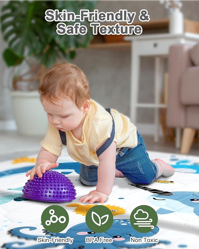 Premium Foam Baby Play Mat 71x59 – Removable & Machine Washable Cover, Extra Thick Padding Playpen Mat, Non-Slip Crawling Mat, Easy to Clean for Infants, Toddlers & Babies