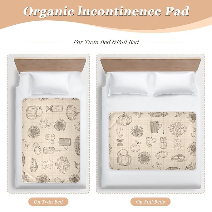 Waterproof Bed Pad Reusable Changing Pad Toddler Mattress Protector Large Pee Pad Baby Diaper Pad Soft Washable Liner Khaki Sketch Pumpkin Thanksgiving